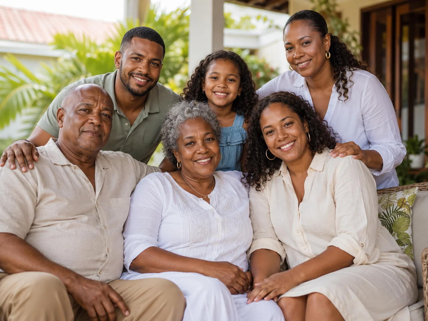 Belizean family gathered together in a dignified supportive setting