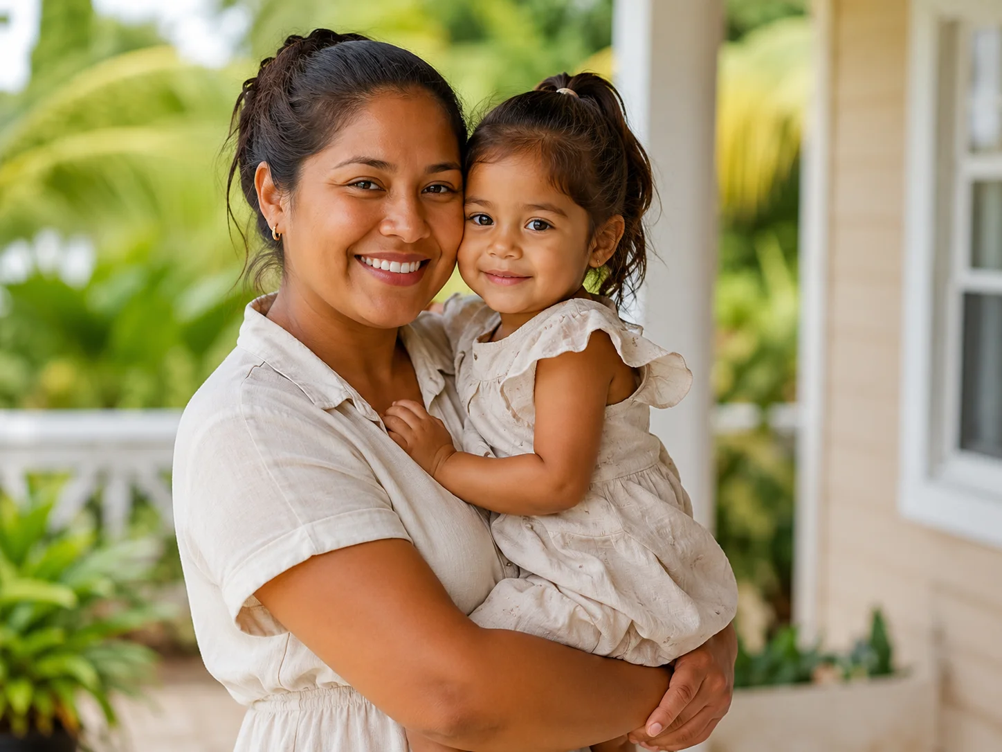 Belizean parent holding a child in a warm family setting